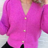Bluivy Tops - Sweaters Button Down V Neck cardigan In Hot Pink