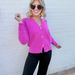 Bluivy Tops - Sweaters Button Down V Neck cardigan In Hot Pink