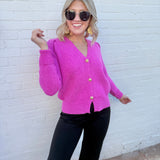 Bluivy Tops - Sweaters Button Down V Neck cardigan In Hot Pink