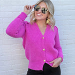 Bluivy Tops - Sweaters Button Down V Neck cardigan In Hot Pink