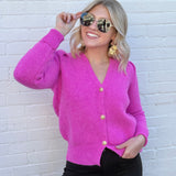 Bluivy Tops - Sweaters Button Down V Neck cardigan In Hot Pink
