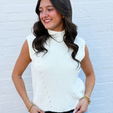 Bluivy Tops - Sweaters Mock Neck Contrast Hem Sweater In Ivory
