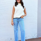 Bluivy Tops - Sweaters Mock Neck Contrast Hem Sweater In Ivory