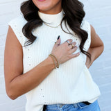 Bluivy Tops - Sweaters Mock Neck Contrast Hem Sweater In Ivory