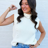 Bluivy Tops - Sweaters Mock Neck Contrast Hem Sweater In Ivory