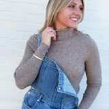 Bluivy Tops - Sweaters Mock Neck Ribbed Long Sleeve In Latte