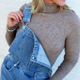 Bluivy Tops - Sweaters Mock Neck Ribbed Long Sleeve In Latte