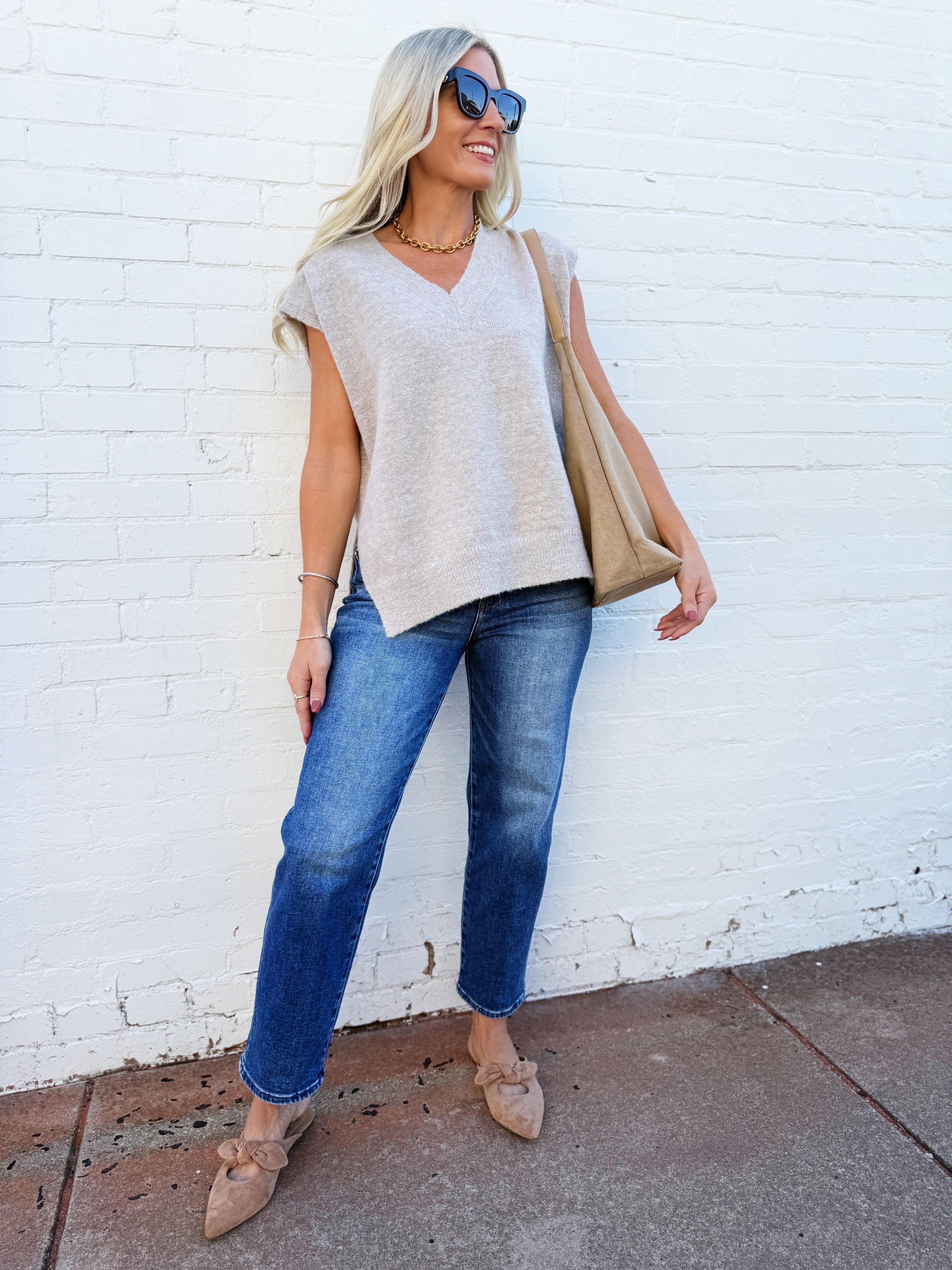 Bluivy Tops - Sweaters Oversized Knit Sweater Vest In Oatmeal