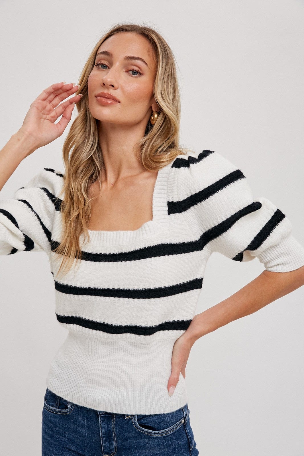 Sweater Puff Sleeve Top In White - Infinity Raine