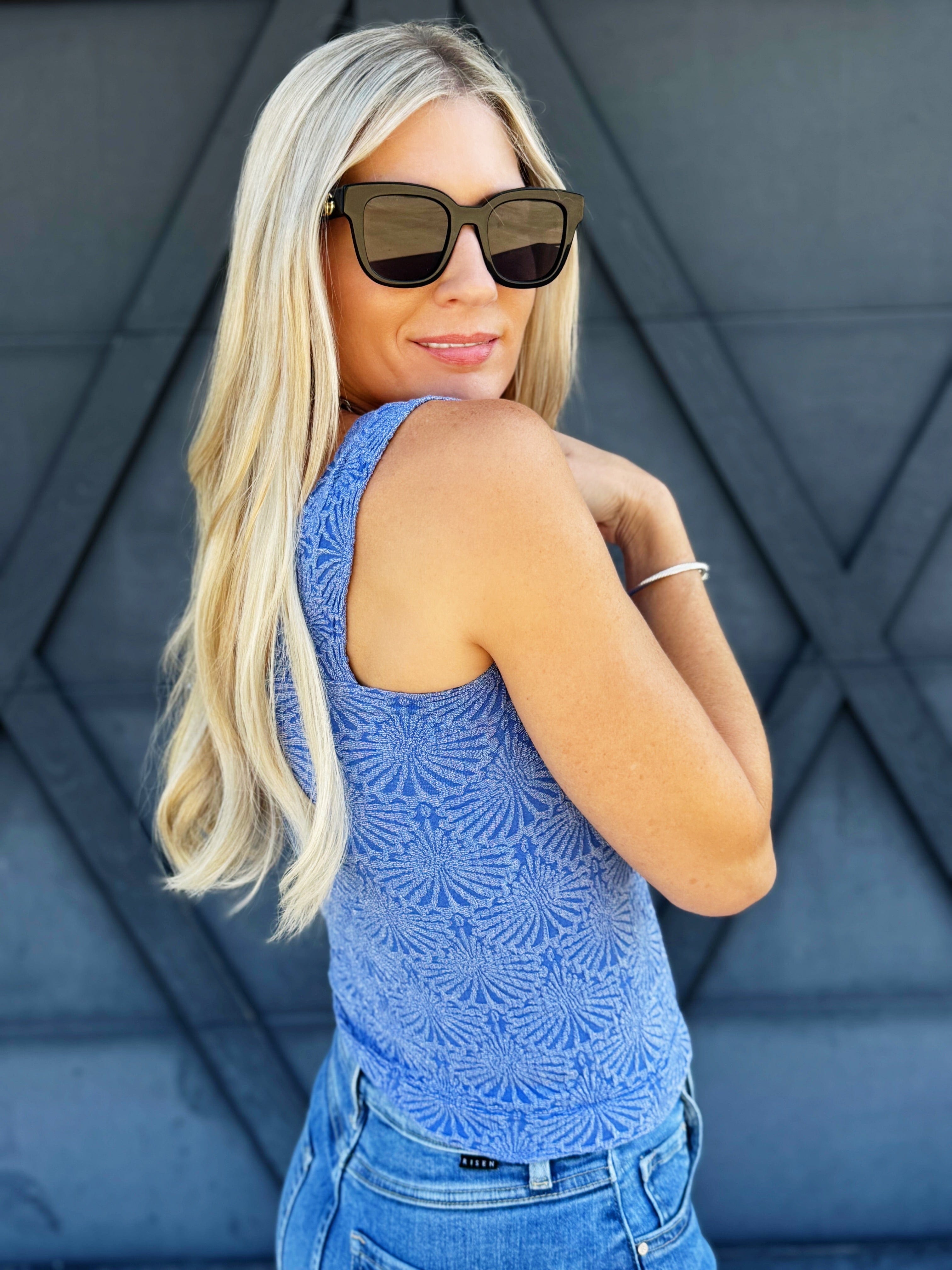Jacquard Square Tank In Blue - Infinity Raine
