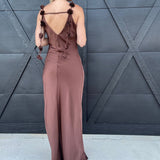 Camellia Dresses 3D Floral Dinner Dress In Mocha
