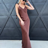 Camellia Dresses 3D Floral Dinner Dress In Mocha