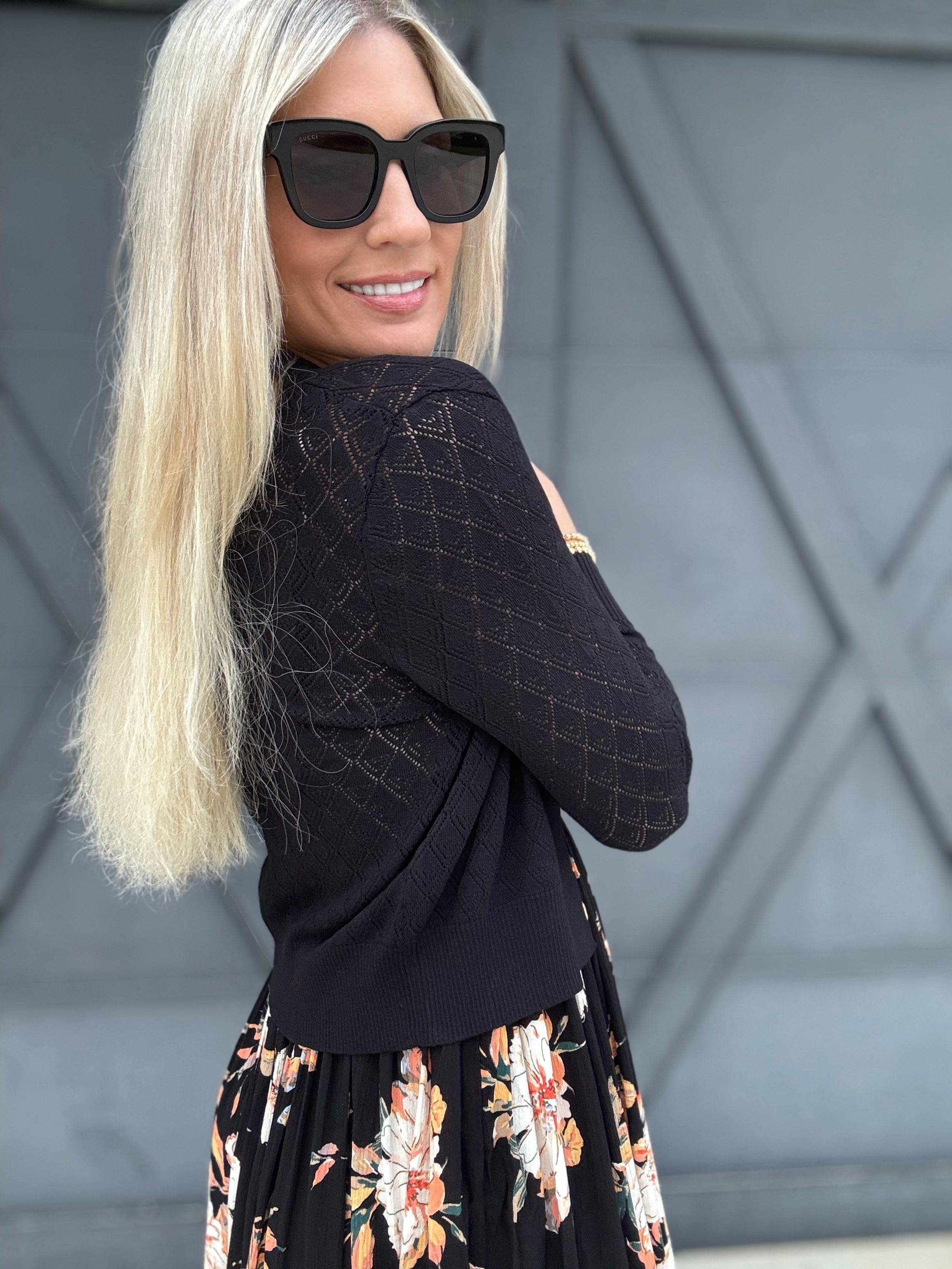 Open Bolero Pointelle Cardigan In Black - Infinity Raine