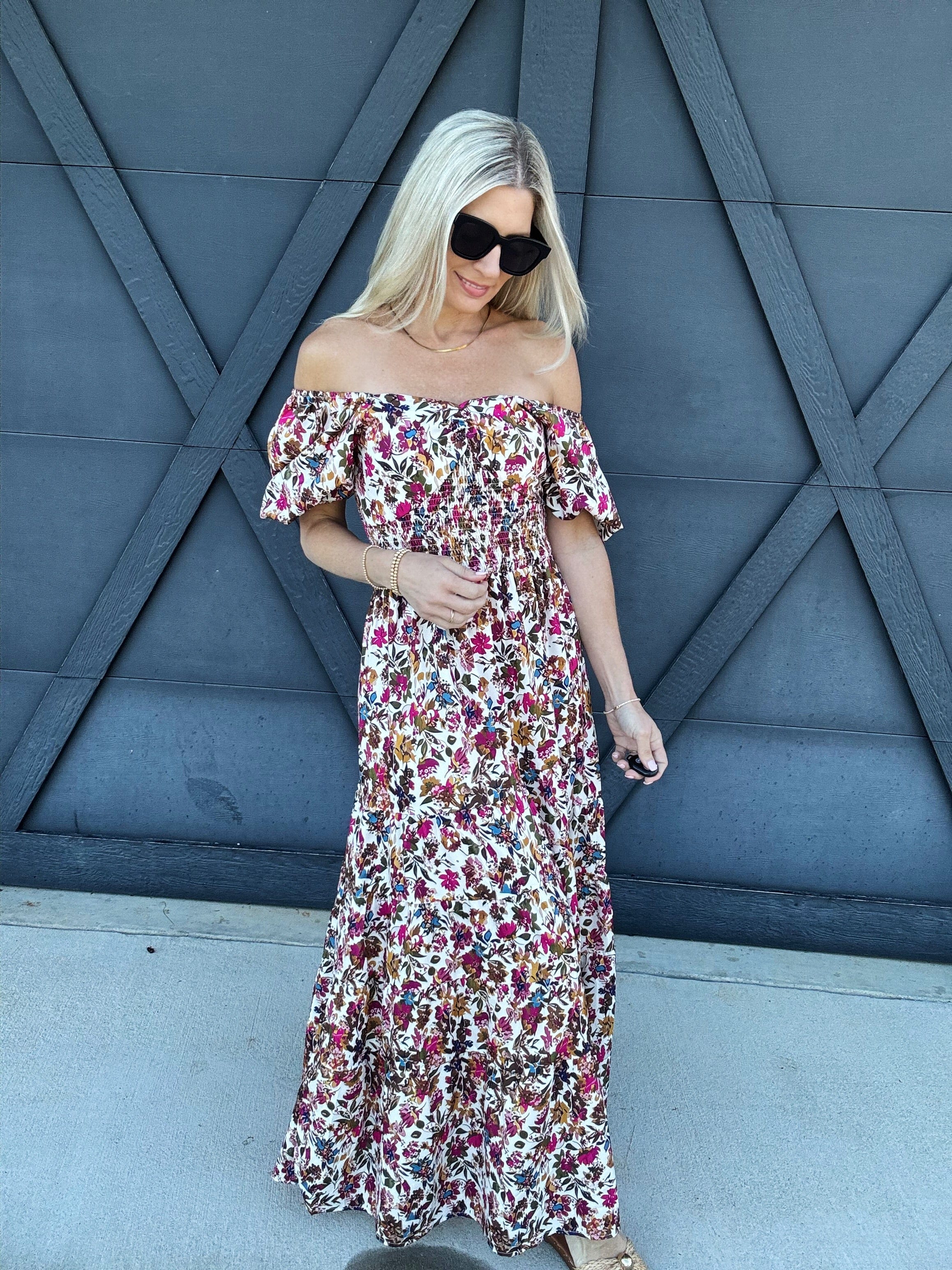 De Vave Dresses Puff Sleeve Floral Maxi Dress In Multi