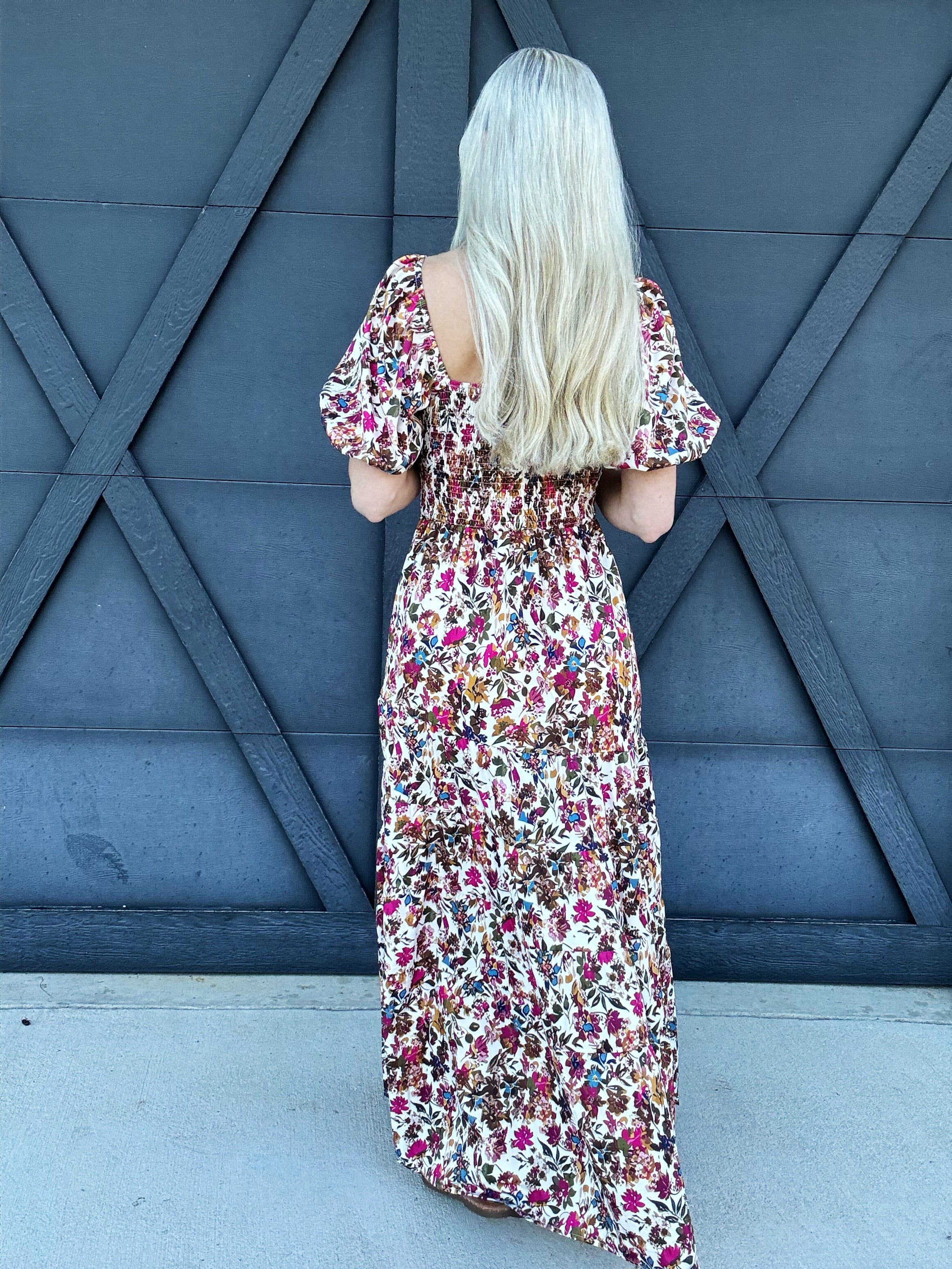 De Vave Dresses Puff Sleeve Floral Maxi Dress In Multi