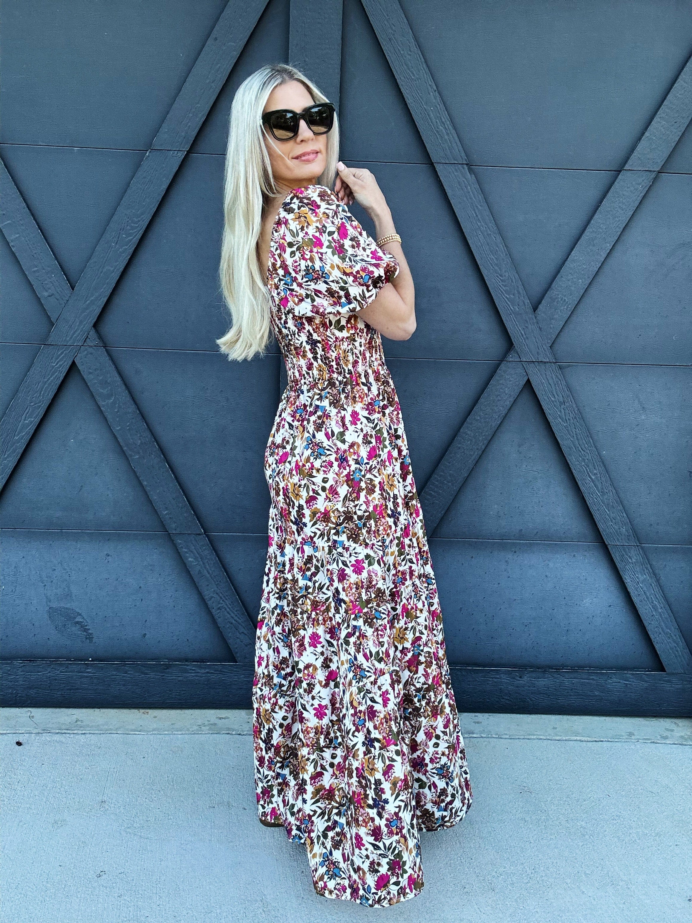 De Vave Dresses Puff Sleeve Floral Maxi Dress In Multi