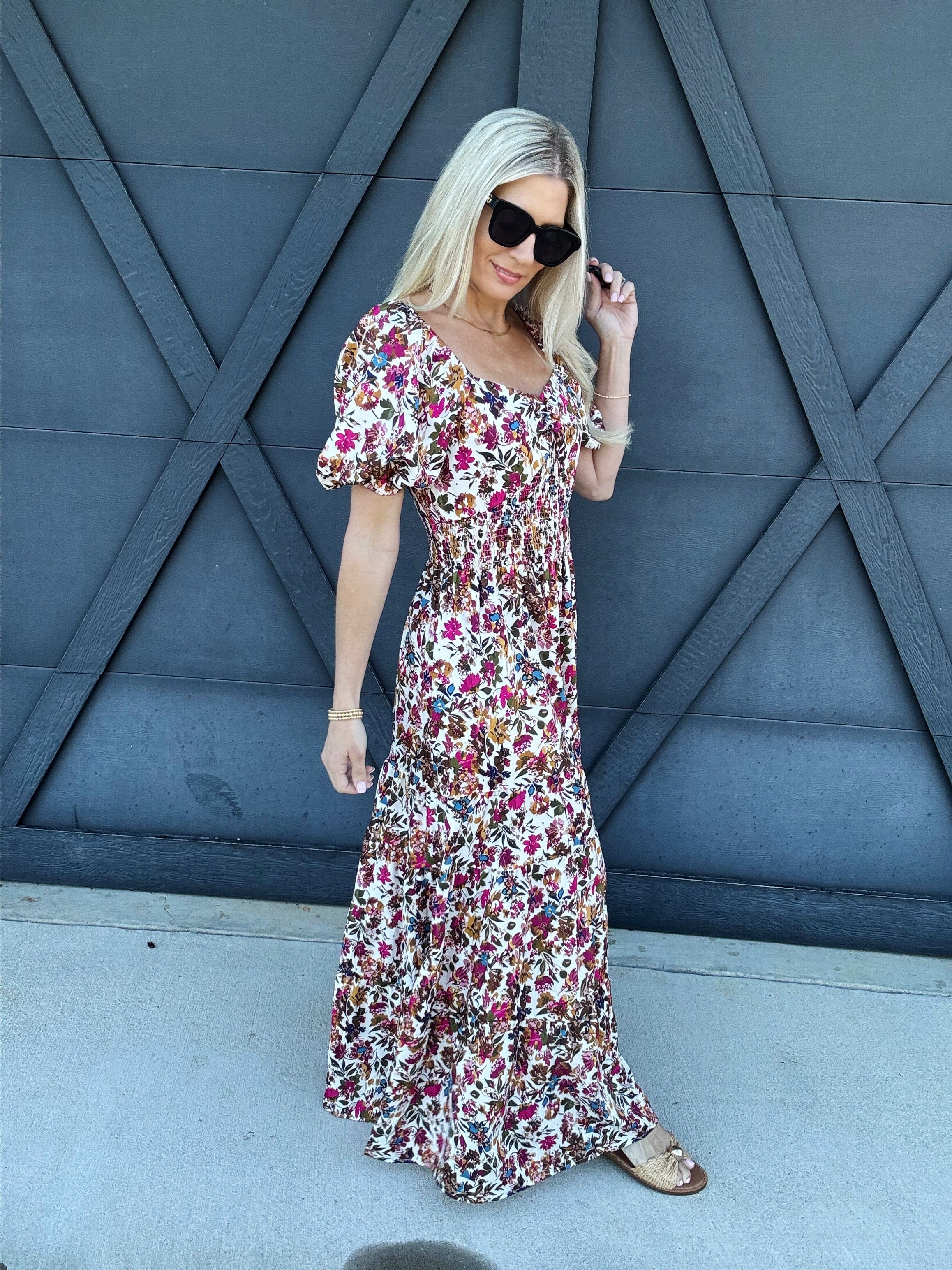 De Vave Dresses Puff Sleeve Floral Maxi Dress In Multi