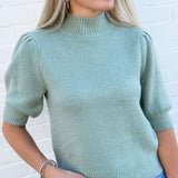 Double Zero Tops - Sweaters Puff Sleeve Mock Neck Sweater In Sage