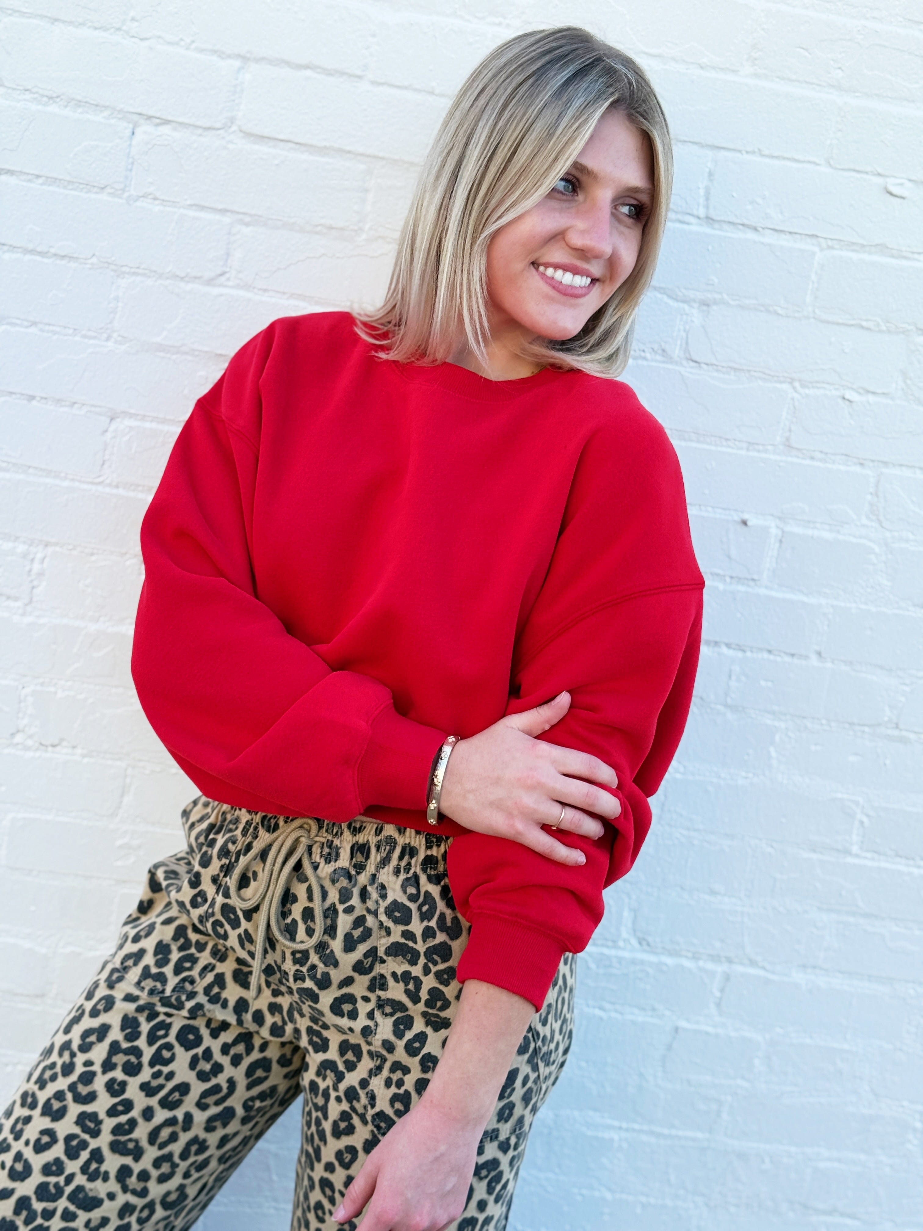 Double Zero Tops - Sweatshirts Everyday Cropped Pullover In red