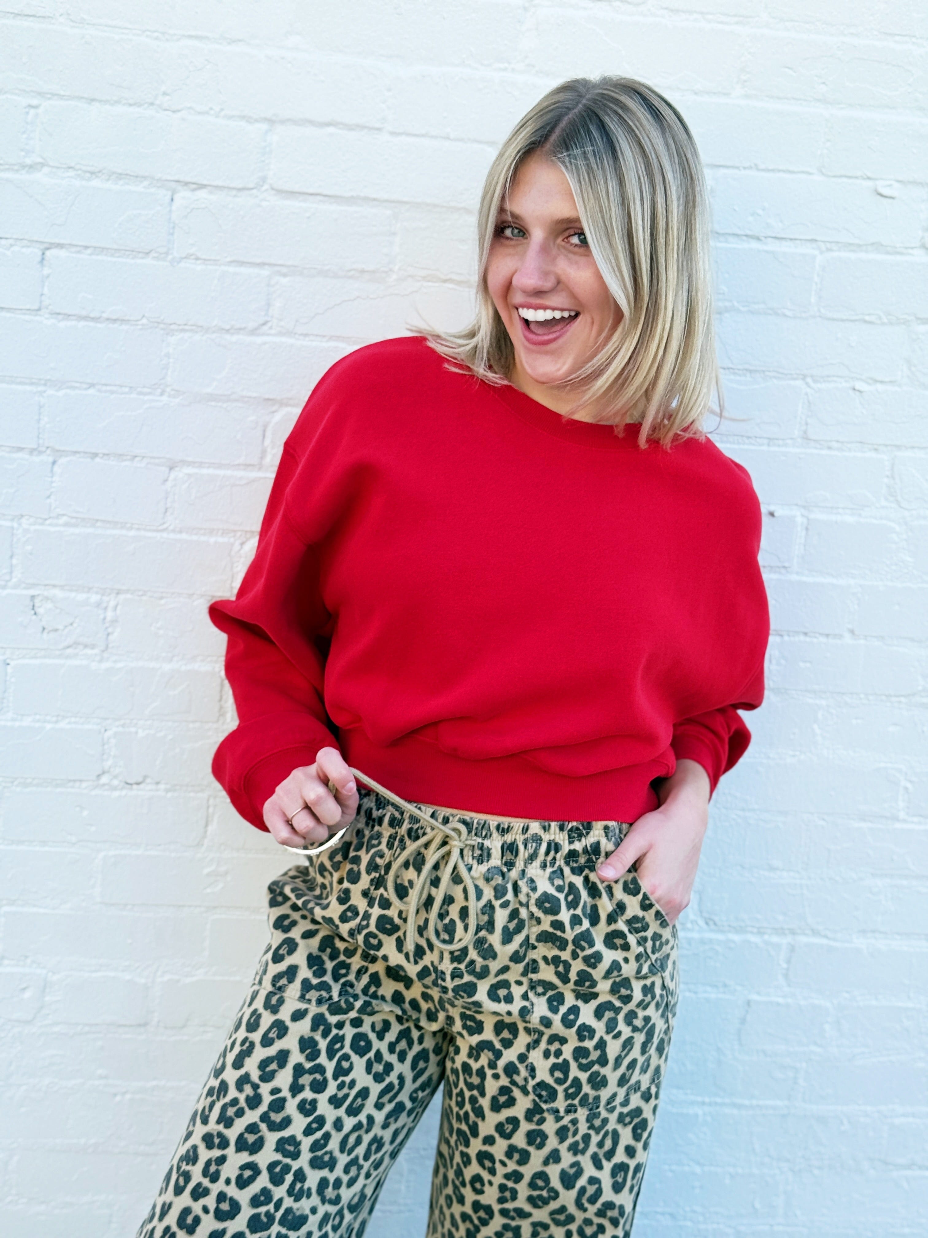 Double Zero Tops - Sweatshirts Everyday Cropped Pullover In red