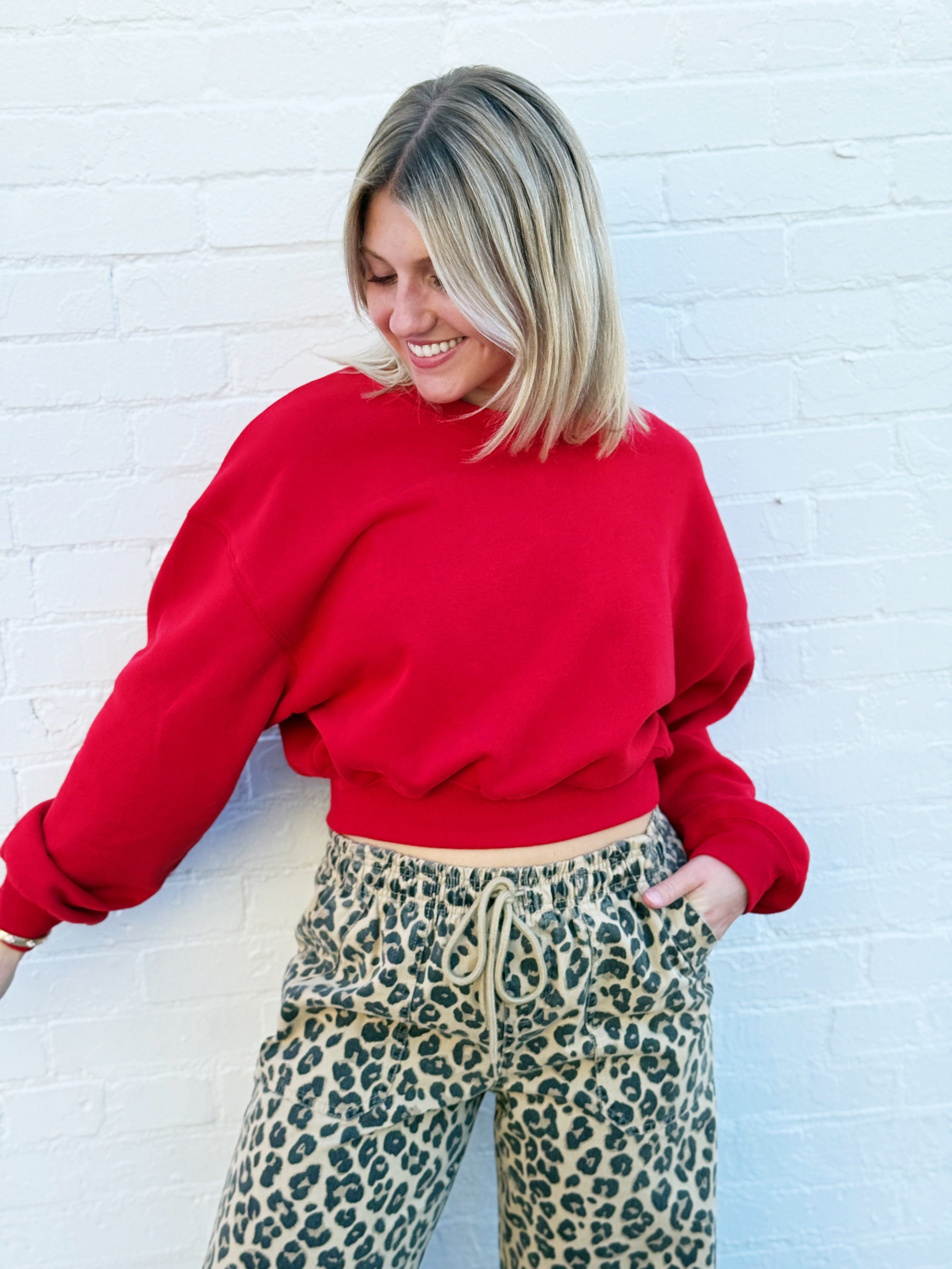 Double Zero Tops - Sweatshirts Everyday Cropped Pullover In red