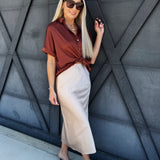 Satin Midi Skirt In Champagne - Infinity Raine