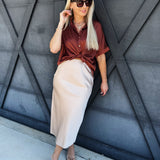 Satin Midi Skirt In Champagne - Infinity Raine