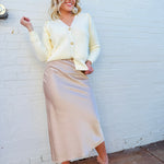 DRESS FORUM Bottoms - Skirts Satin Midi Skirt In Champagne