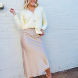 DRESS FORUM Bottoms - Skirts Satin Midi Skirt In Champagne