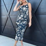 DRESS FORUM Dresses Floral Cowl Neck Midi Dress In Teal
