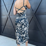 DRESS FORUM Dresses Floral Cowl Neck Midi Dress In Teal