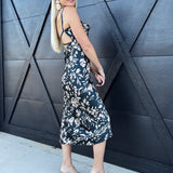 DRESS FORUM Dresses Floral Cowl Neck Midi Dress In Teal