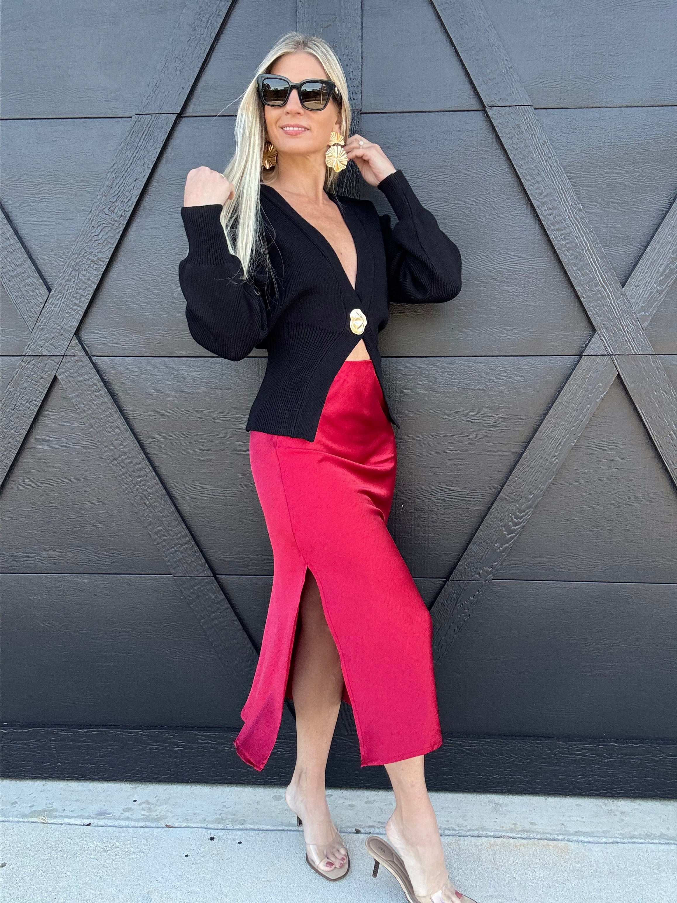 ee:some Bottoms - Skirts Satin Midi Skirt In Wine