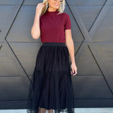 ee:some Bottoms - Skirts Tiered Mesh Midi Skirt In Black