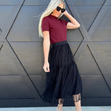 ee:some Bottoms - Skirts Tiered Mesh Midi Skirt In Black