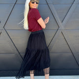 ee:some Bottoms - Skirts Tiered Mesh Midi Skirt In Black