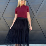ee:some Bottoms - Skirts Tiered Mesh Midi Skirt In Black