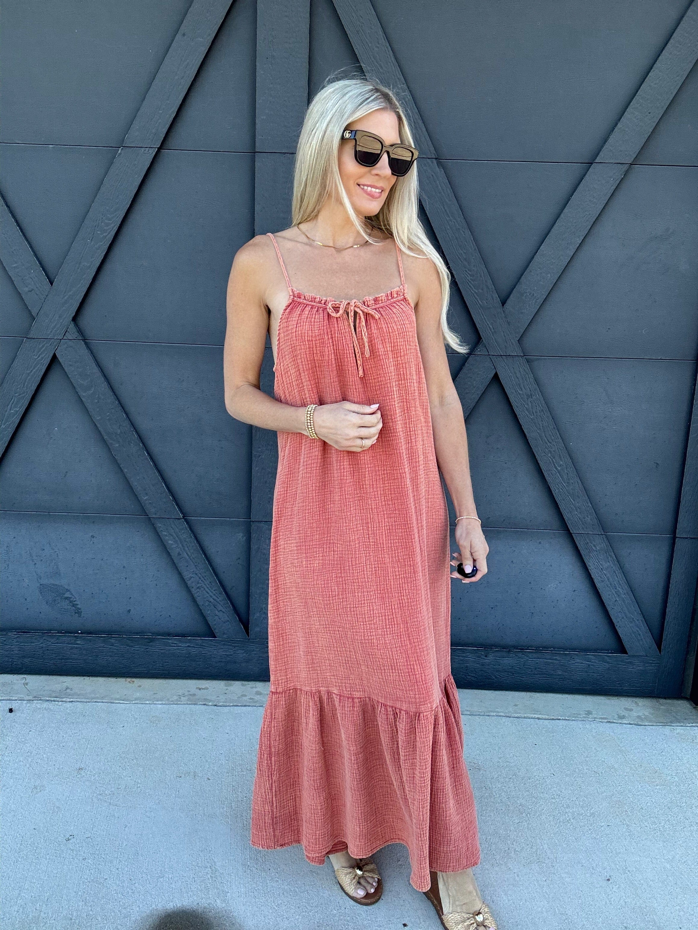 ee:some Dresses Cotton Gauze Midi Dress In Smoked Salmon
