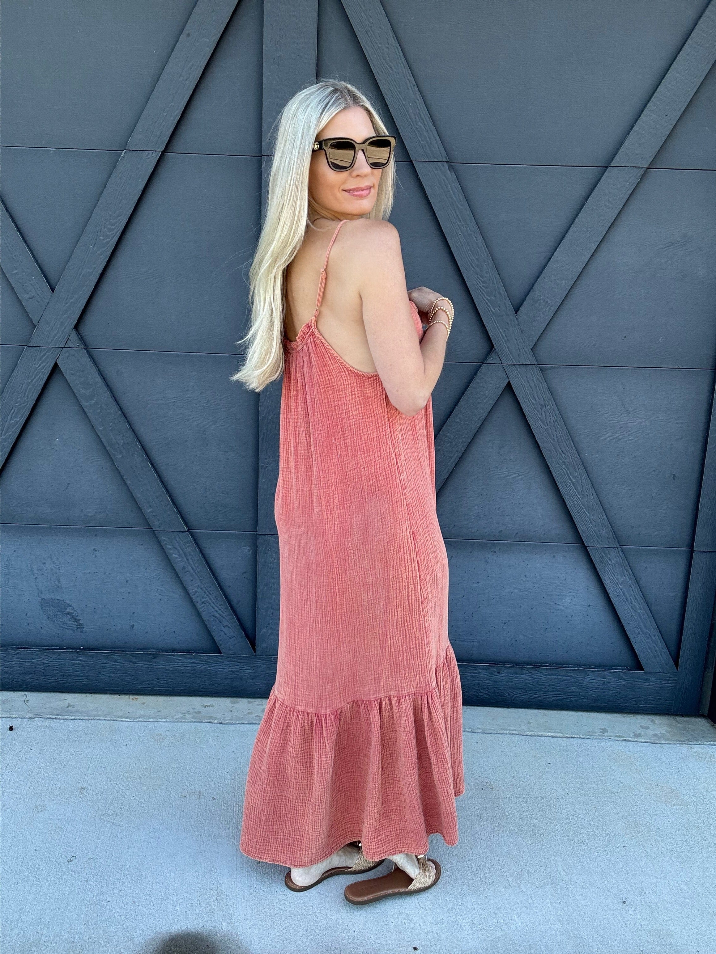 ee:some Dresses Cotton Gauze Midi Dress In Smoked Salmon
