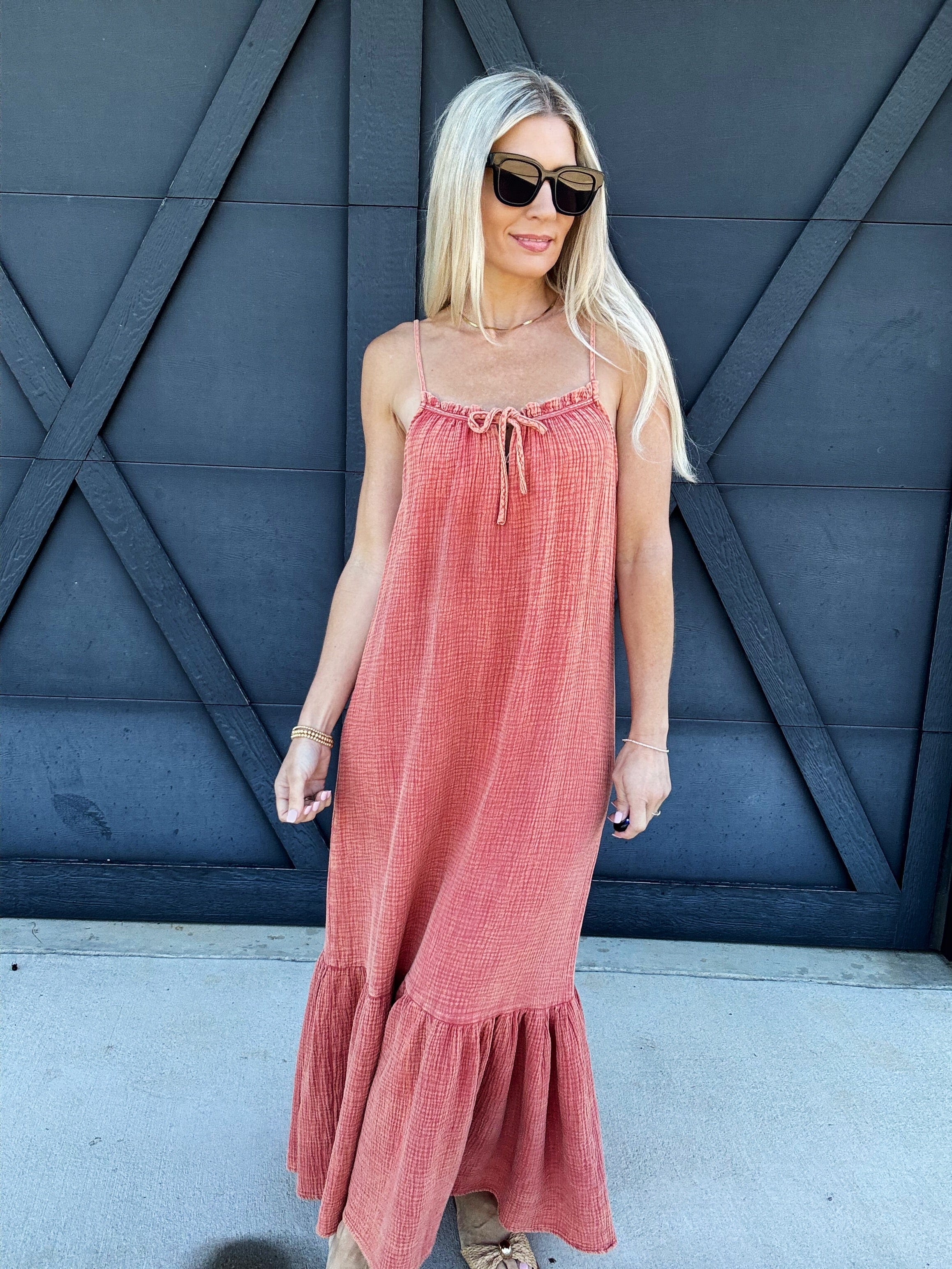 ee:some Dresses Cotton Gauze Midi Dress In Smoked Salmon