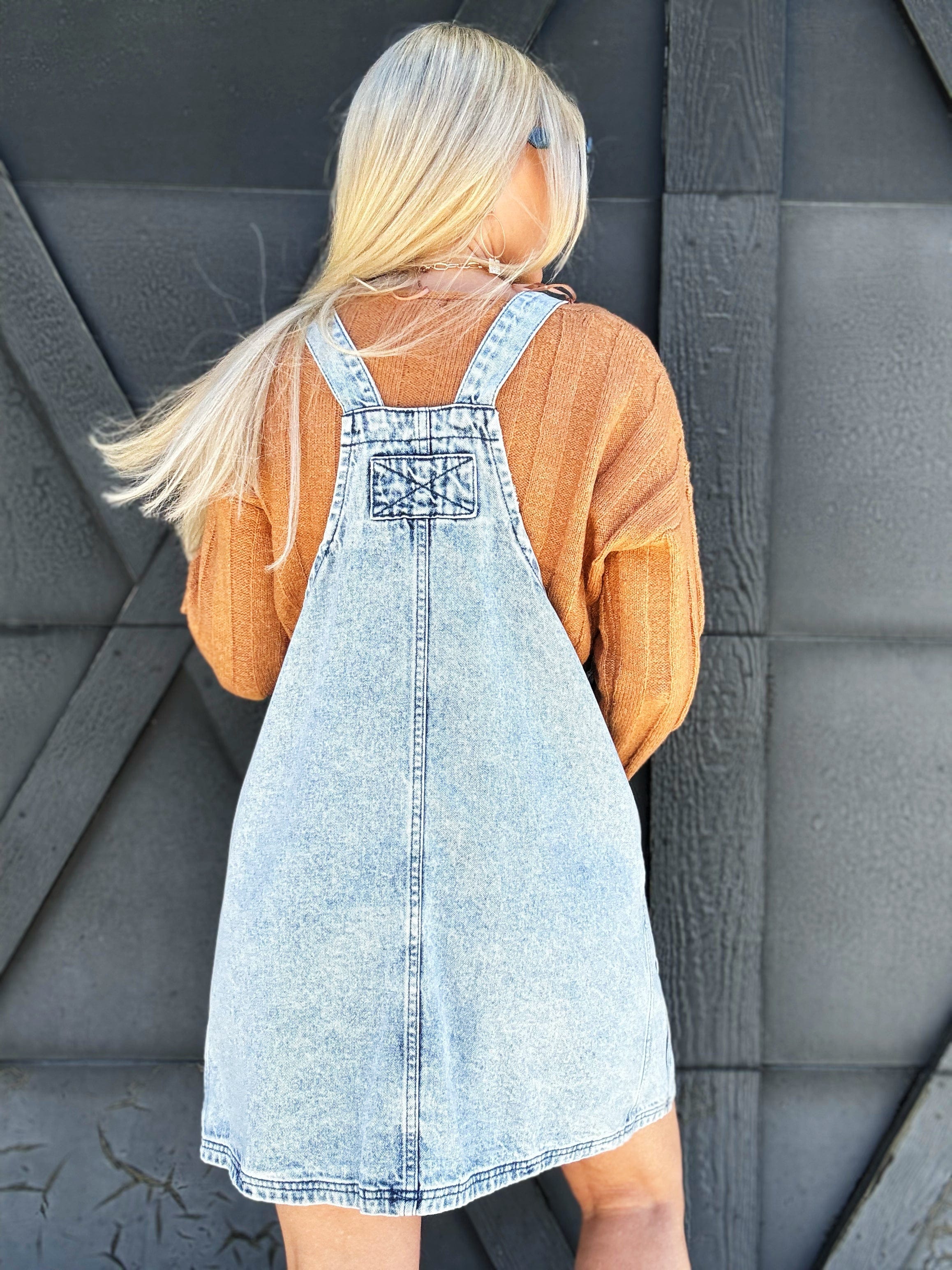 Washed Mini Overall Dress In Starlight Blue - Infinity Raine