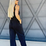 Mineral Washed Drawstring Jumpsuit In Ash Black - Infinity Raine