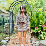 ee:some Sets Striped Skort Set In Mocha Cream