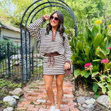 ee:some Sets Striped Skort Set In Mocha Cream