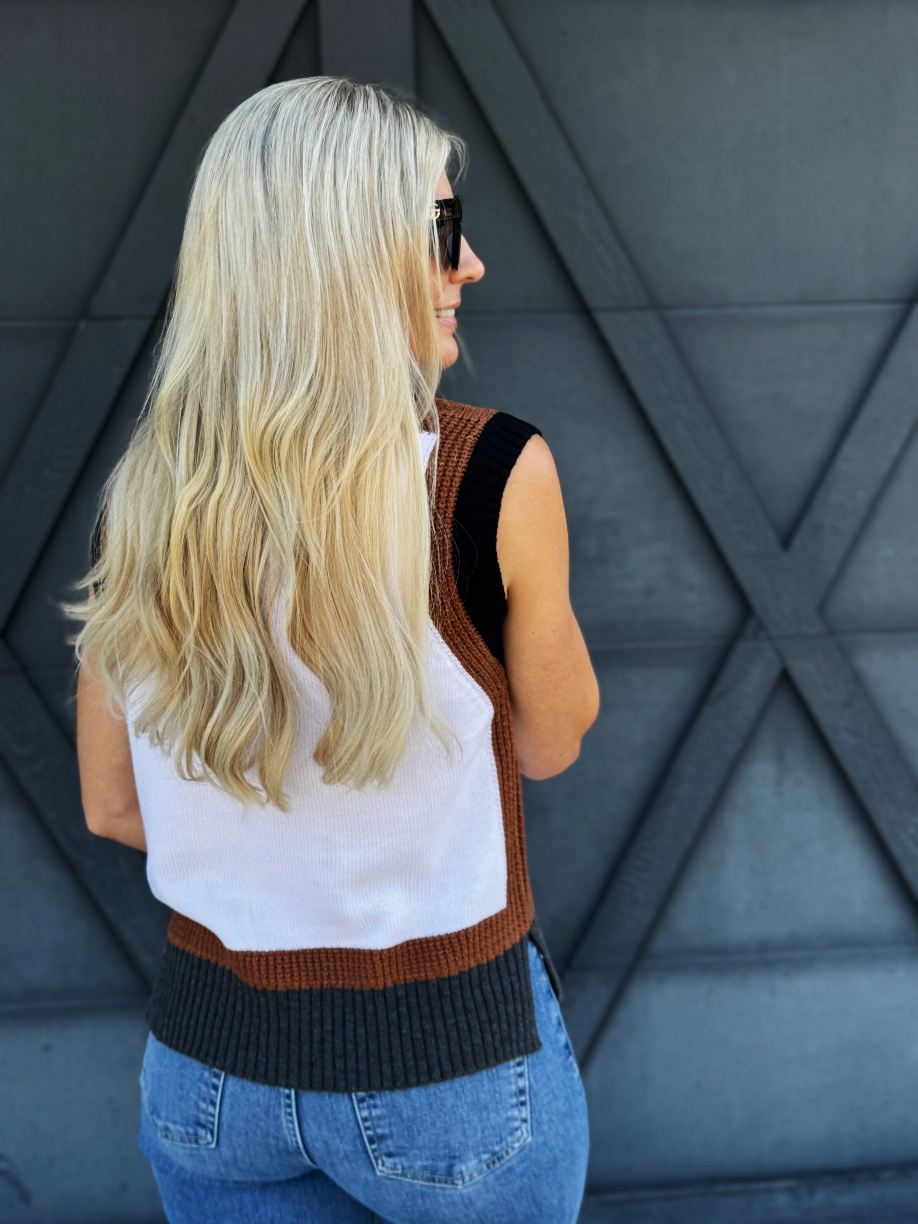 Color Block Cap Sleeve Knit Top In Almondmilk - Infinity Raine