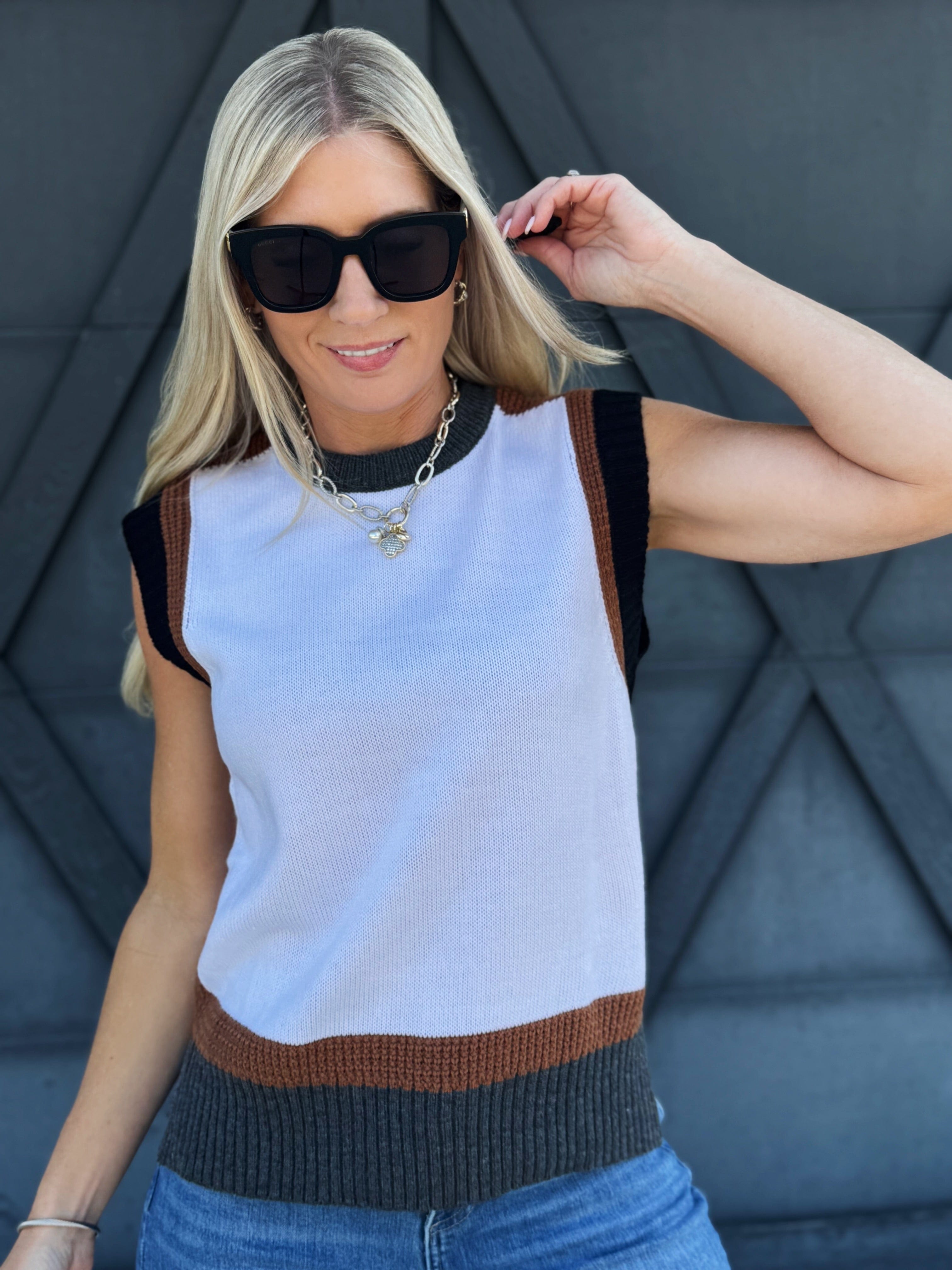 Color Block Cap Sleeve Knit Top In Almondmilk - Infinity Raine