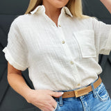 Cotton Gauze Button Down-Off White - Infinity Raine