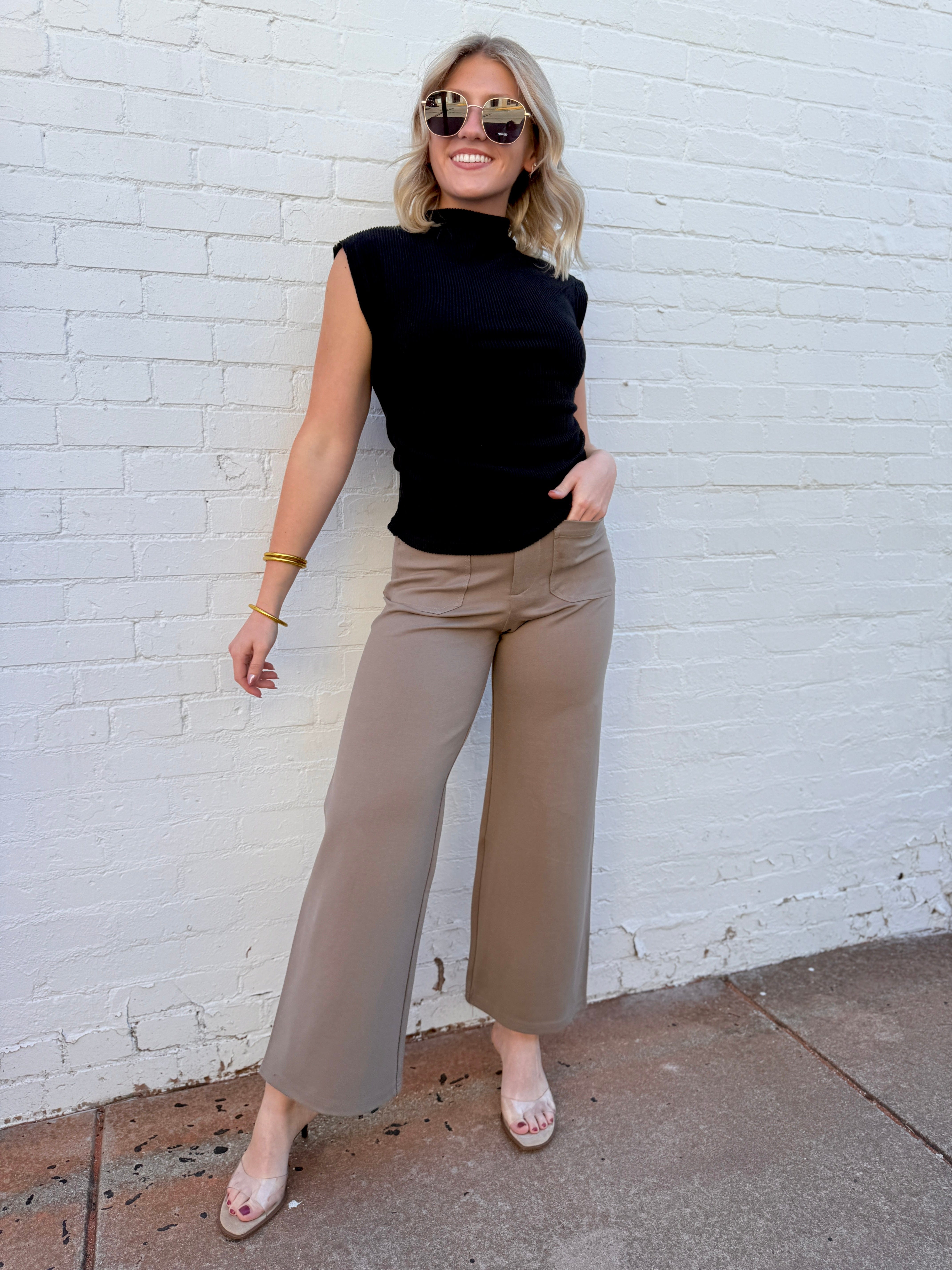 ee:some Tops - Blouses Ruched Cap Sleeve Mock Neck Top In Black