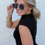 ee:some Tops - Blouses Ruched Cap Sleeve Mock Neck Top In Black