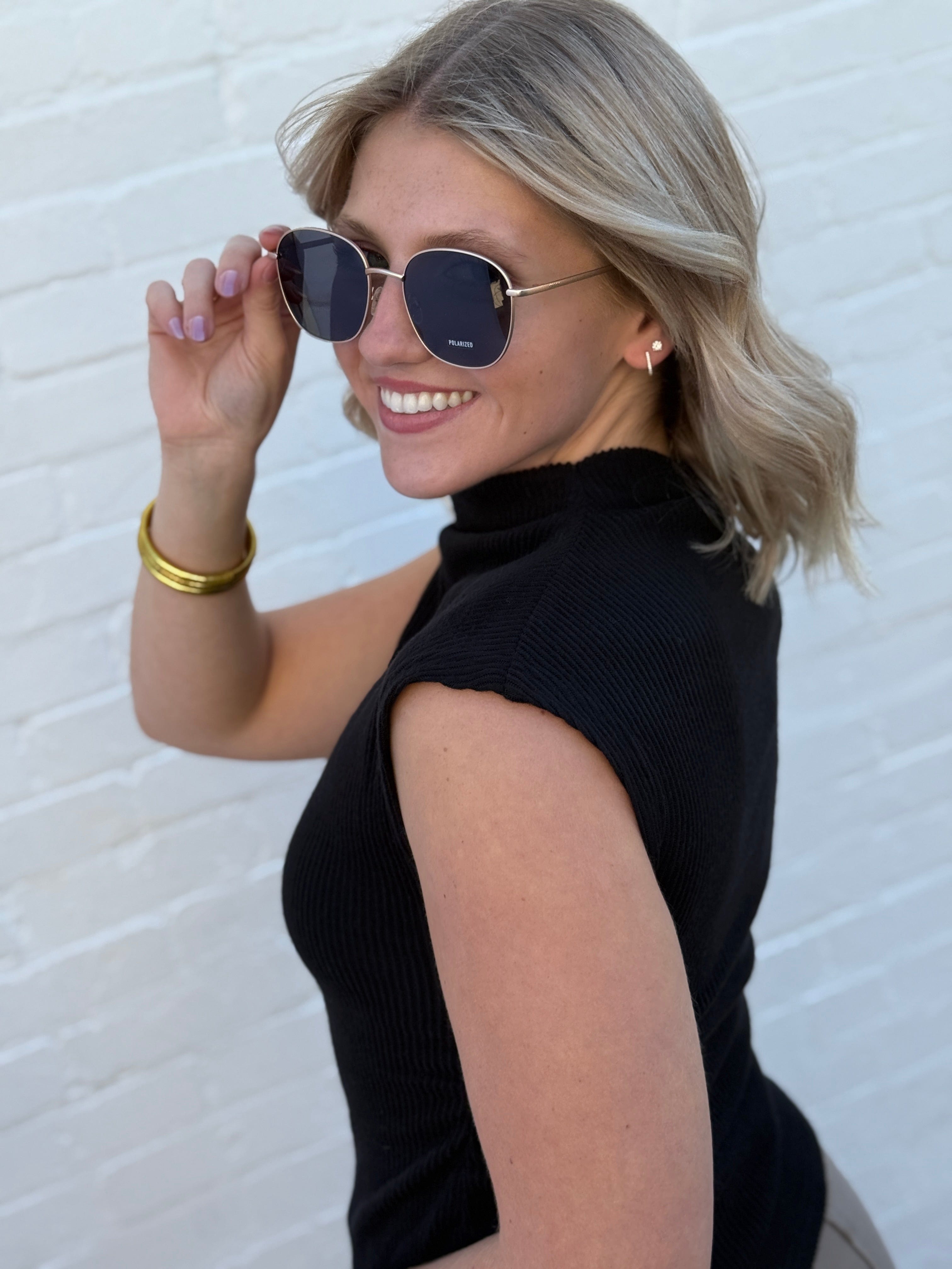 ee:some Tops - Blouses Ruched Cap Sleeve Mock Neck Top In Black